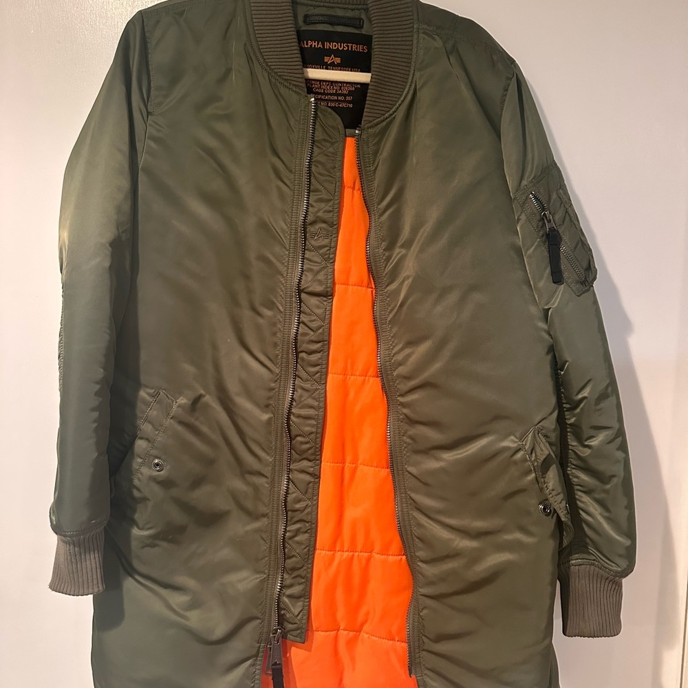 Alpha Industries Olive Jacket with Bright Orange Interior